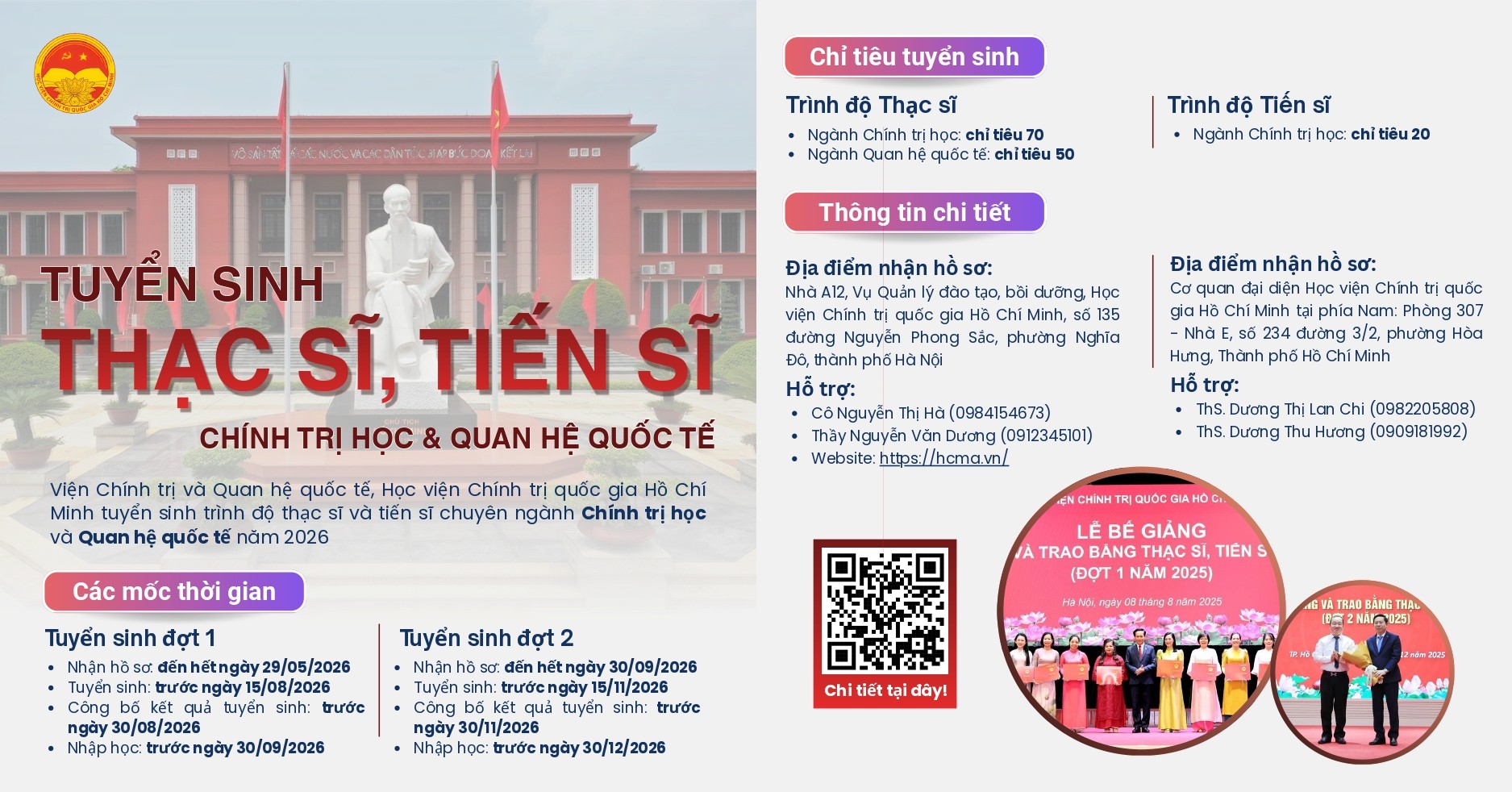 HỌC VIỆN CHÍNH TRỊ QUỐC GIA HỒ CHÍ MINH TUYỂN SINH CHƯƠNG TRÌNH THẠC SĨ, TIẾN SĨ NGÀNH CHÍNH TRỊ HỌC VÀ QUAN HỆ QUỐC TẾ NĂM 2026